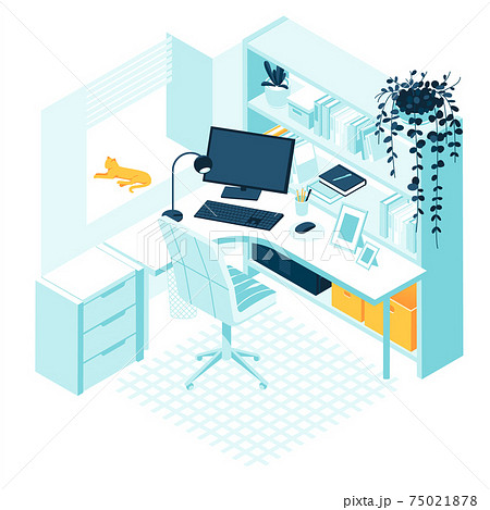 Isometric cabinet home furniture and accessories interior concept isolated white background 75021878