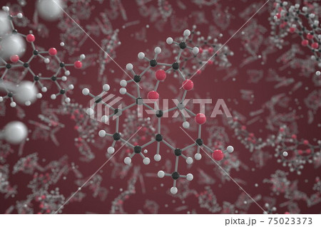 Molecule of Dihydroartemisinin. Molecular model, science related 3d rendering 75023373