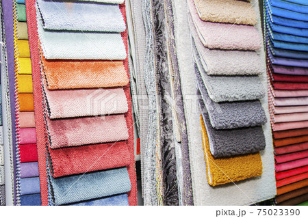 A set of fabric samples for furniture finishing. Multicolored upholstery stripes. 75023390