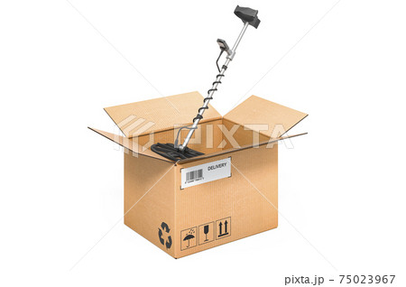 Metal detector inside cardboard box, delivery concept. 3D rendering Metal detector inside cardboard box, delivery concept. 3D rendering 75023967