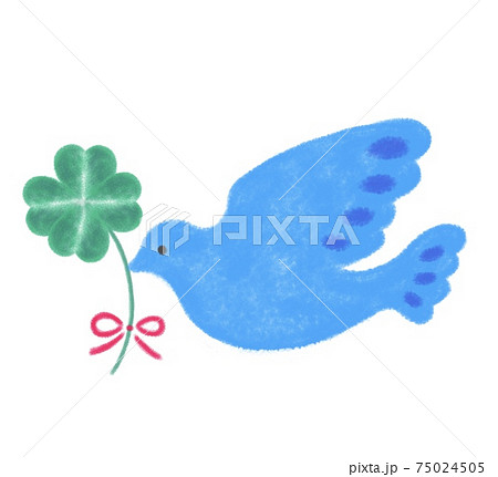四葉のクローバー 青い鳥のイラスト素材
