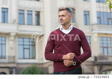 Confident manager. Daily outfit. Man model clothes shop Confident manager. Daily outfit. Man model clothes shop 75024603