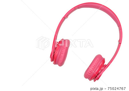 Pink headphones for listening to sound and music on a white background Pink headphones for listening to sound and music on a white background 75024767