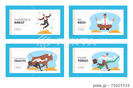 Investment and Trading on Stock Market Landing Page Template Set. Businesspeople Brokers Traders Characters Analyse Fond Investment and Trading on Stock Market Landing Page Template Set. Businesspeople Brokers Traders Characters Analyse Fond 75025533