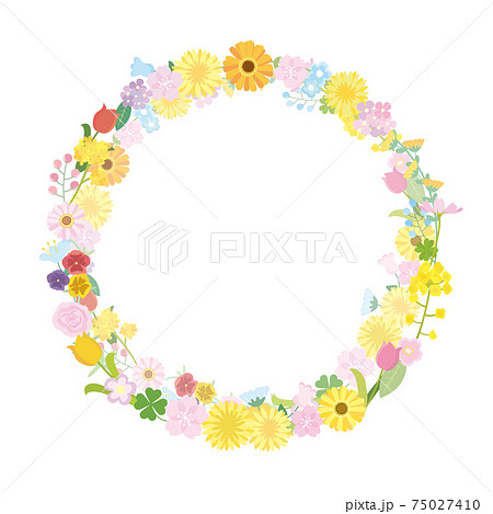 花 花輪 フラワー 春の花 フレーム 枠 イラスト素材のイラスト素材