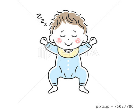 ベビー服を着て寝ている赤ちゃんのイラストのイラスト素材