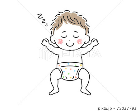 オムツ姿で寝ている赤ちゃんのイラストのイラスト素材