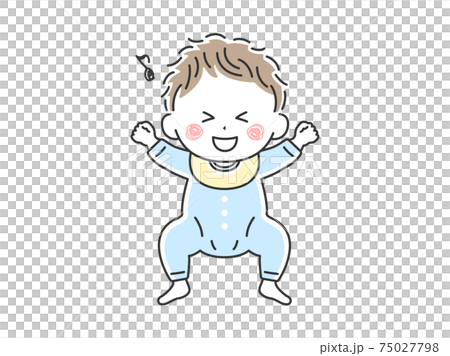 Illustration of a happy baby lying down in baby clothes Illustration of a happy baby lying down in baby clothes 75027798