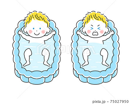 沐浴する白人の赤ちゃんのイラストのイラスト素材