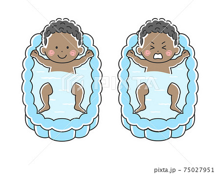 沐浴する黒人の赤ちゃんのイラストのイラスト素材