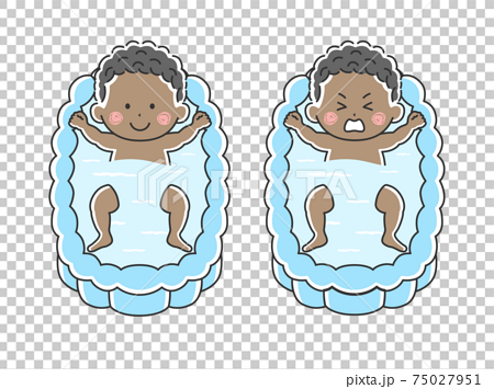 沐浴する黒人の赤ちゃんのイラストのイラスト素材