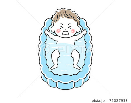 沐浴する不機嫌な赤ちゃんのイラストのイラスト素材