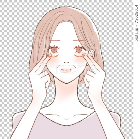 在眼睛下按摩的中年婦女 在眼睛下按摩的中年婦女 75028014