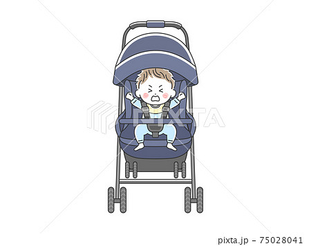ベビーカーに乗って泣いている赤ちゃんのイラスト 75028041