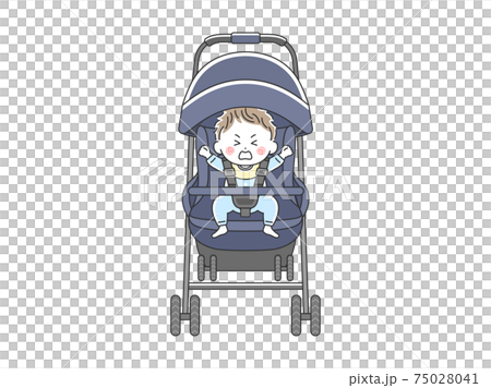 ベビーカーに乗って泣いている赤ちゃんのイラスト 75028041