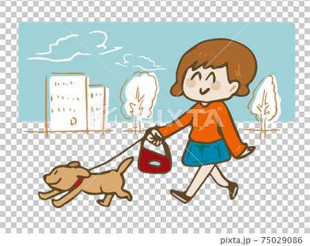 女人walking狗與背景 女人walking狗與背景 75029086