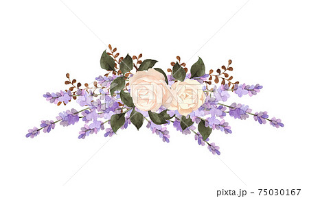 薔薇とラベンダーのブーケのイラスト素材