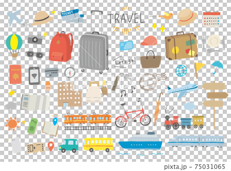 Hand-drawn illustrations related to travel (no color / outline) Hand-drawn illustrations related to travel (no color / outline) 75031065