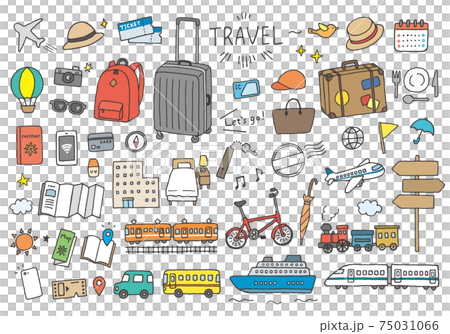 Hand Drawn Illustrations Color Related To Travel Stock Illustration