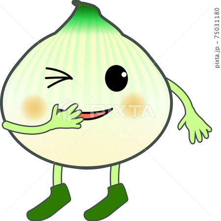 笑うかわいい新玉ネギのキャラクターのイラスト素材