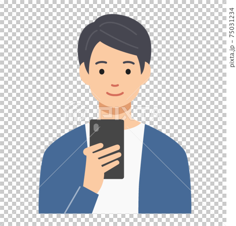 笑顔でスマホを見る若い男性 75031234