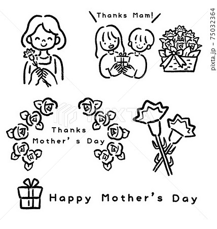 母の日の手書き線画イラスト素材セットのイラスト素材 75032364 Pixta