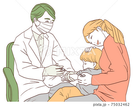 男性医師から予防接種を受ける子ども（シンプルカラー） 75032462