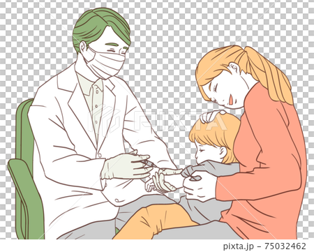 男性医師から予防接種を受ける子ども（シンプルカラー） 75032462