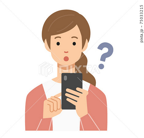 疑問顔でスマホを見る若い女性のイラスト素材 疑問顔でスマホを見る若い女性のイラスト素材