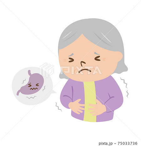 病気の高齢者のイラスト 胃が痛い女性のお年寄り のイラスト素材