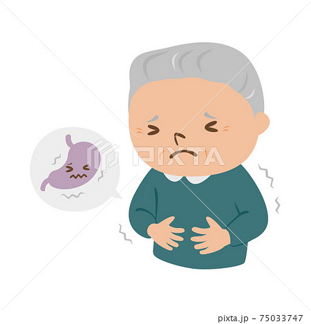 病気の高齢者のイラスト 胃が痛い男性のお年寄り のイラスト素材