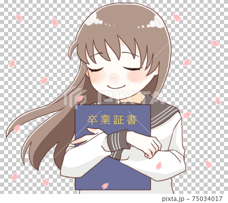 卒業証書を抱きしめる女の子 75034017