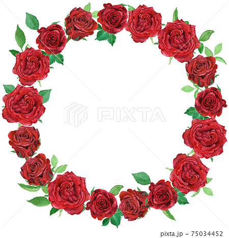 赤いバラのリースの水彩イラストのイラスト素材
