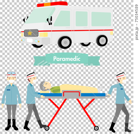 救急車、救急隊員のイラストセット 75034589