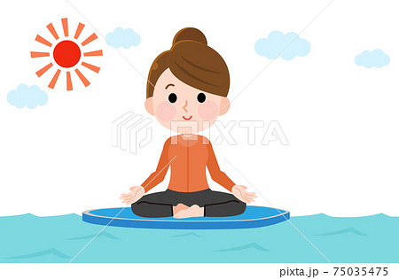 サップヨガをする女性 安楽座 イラストのイラスト素材
