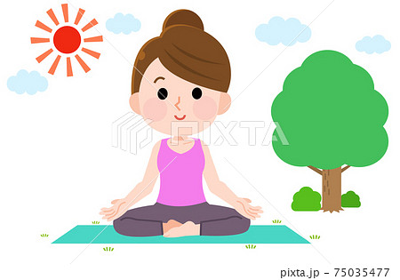 外ヨガをする女性 安楽座 イラスト 外ヨガをする女性 安楽座 イラスト 75035477