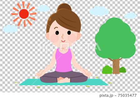 外ヨガをする女性 安楽座 イラスト 外ヨガをする女性 安楽座 イラスト 75035477