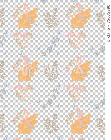 ポップでかわいい北欧風葉っぱと花柄パターンイラスト素材 75035990