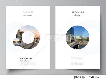 Vector layout of A4 cover mockups templates for brochure, flyer layout, booklet, cover design, book design, brochure cover. Background template with rounds, circles for IT, technology. Minimal style. 75036758