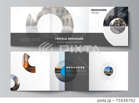 Vector layout of square covers templates for trifold brochure, flyer, magazine, cover design, book design, brochure cover. Background template with rounds, circles for IT, technology in minimal style. 75036762