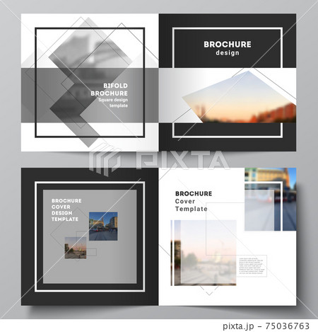Vector layout of two covers templates with geometric simple shapes, lines and photo place for square design bifold brochure, flyer, magazine, cover design, book, brochure cover. 75036763