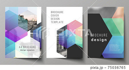 Vector layout of A4 format cover mockups design templates with abstract shapes and colors for brochure, flyer layout, booklet, cover design, book design, brochure cover. 75036765