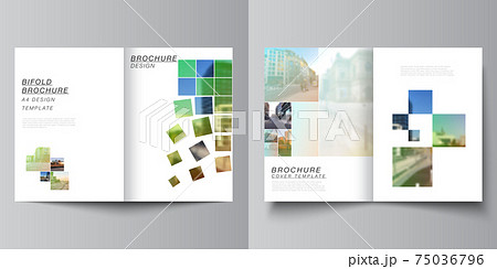Vector layout of two A4 cover mockups design templates for bifold brochure, flyer, magazine, cover design, book design, brochure cover. Abstract project with clipping mask green squares for your photo Vector layout of two A4 cover mockups design templates for bifold brochure, flyer, magazine, cover design, book design, brochure cover. Abstract project with clipping mask green squares for your photo 75036796