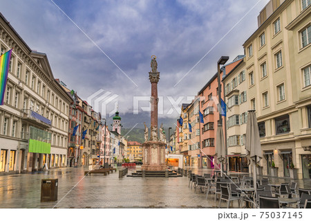 Innsbruck Austria, city skyline at St. Anne's Column town square and Maria Theresien Street Innsbruck Austria, city skyline at St. Anne's Column town square and Maria Theresien Street 75037145