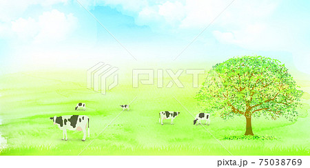 牧場 牛 風景 背景のイラスト素材