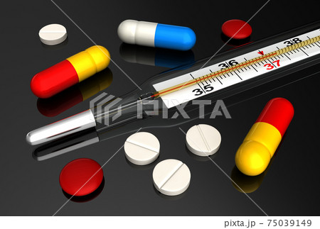 Medical thermometer and pills 75039149
