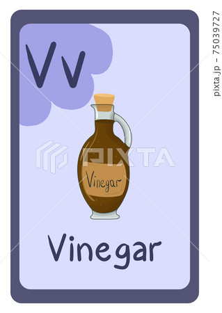 Colorful abc education flash card, Letter V - vinegar. Colorful abc education flash card, Letter V - vinegar. 75039727