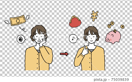 Illustration set of women who are in trouble with money and women who can save money Illustration set of women who are in trouble with money and women who can save money 75039839