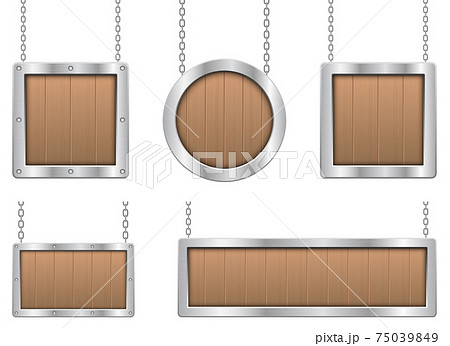 Wooden hanging board with metallic frame vector design illustration isolated on white background 75039849