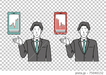 在智能手機上顯示股票價格的商人的插圖集 75040132